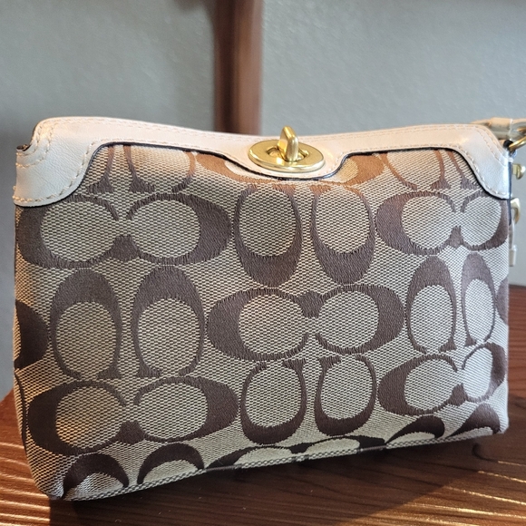 Coach Signature Brown and Cream Wristlet - Picture 2 of 4